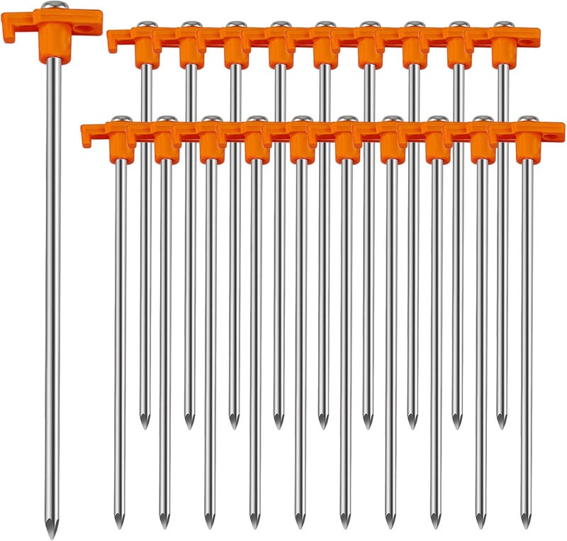 Neehows 20 Pcs Tent Stakes Heavy Duty Ground Stake for Camping, 10 Inch Galvanized Non-Rust Metal Tent Pegs Tent Spikes Yard Stakes for Outdoor Canopy Garden Hiking -Orange - Image 1